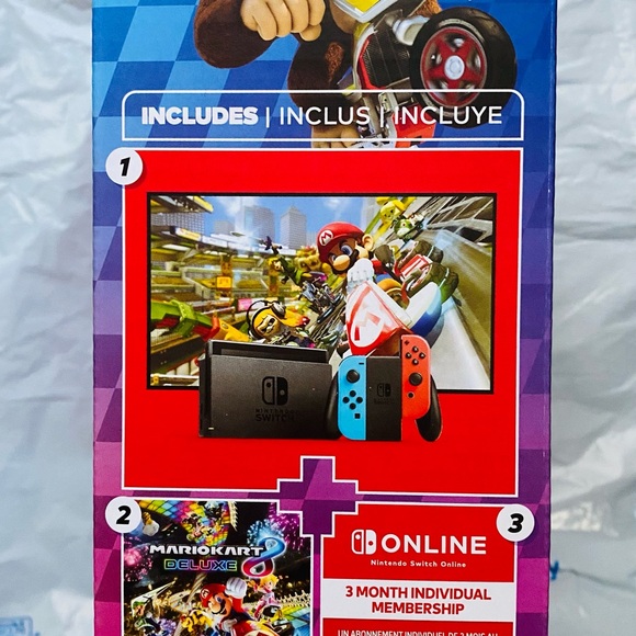 Nintendo Switch Console with Neon Blue and Red Joy-Con + Mario Kart 8 Deluxe - Picture 3 of 7